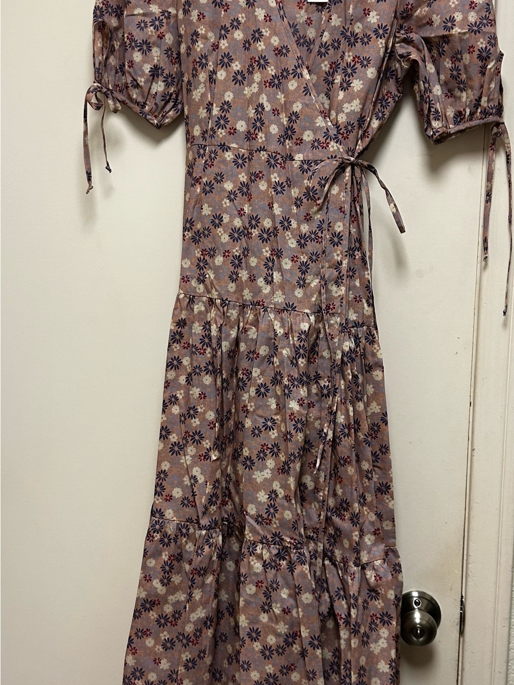 Christy Dawn Mauve Floral Wrap Dress with Puff Sleeves